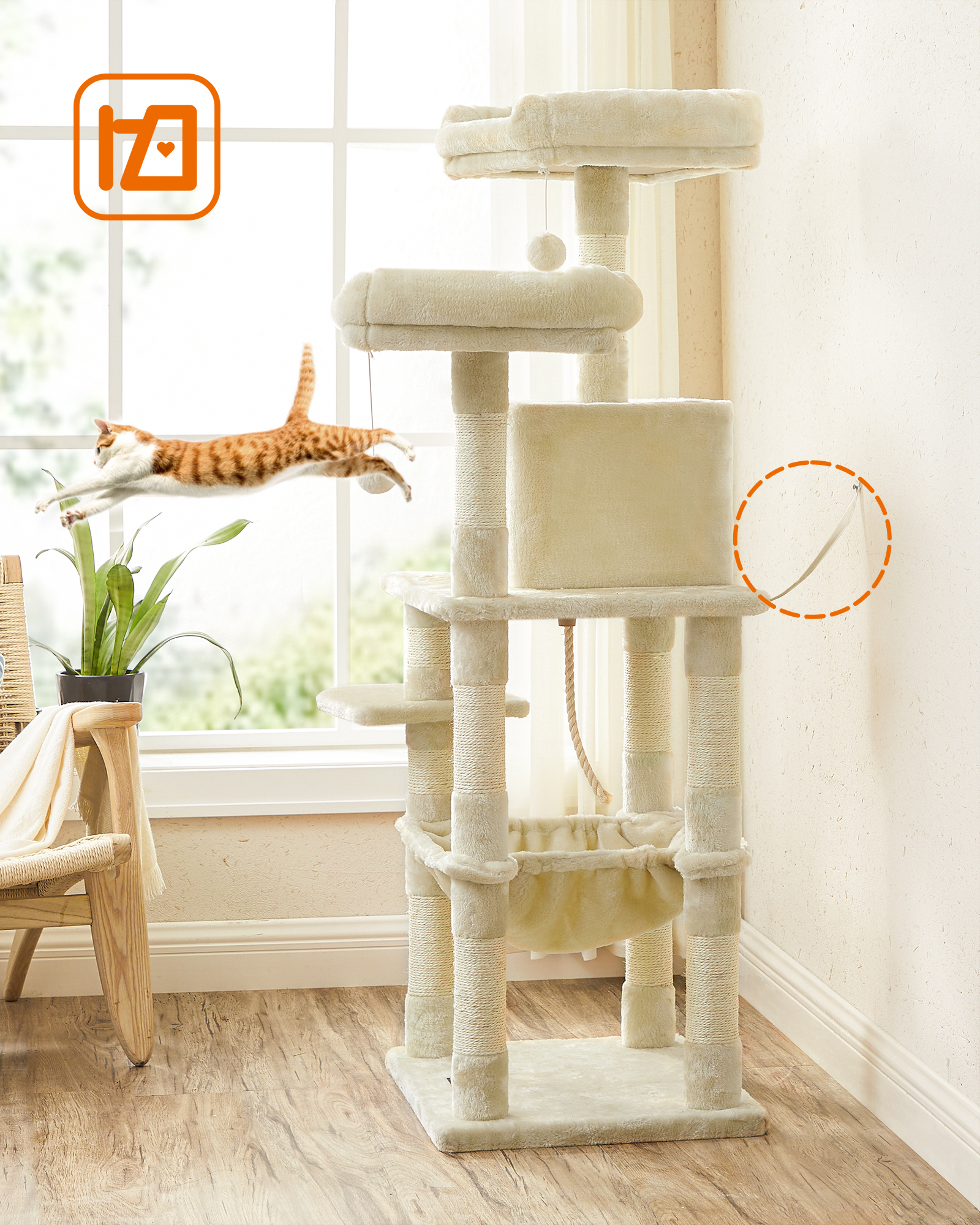 FEANDREA Kratzbäume FEANDREA Kratzbaum 143cm hellgrau beige
