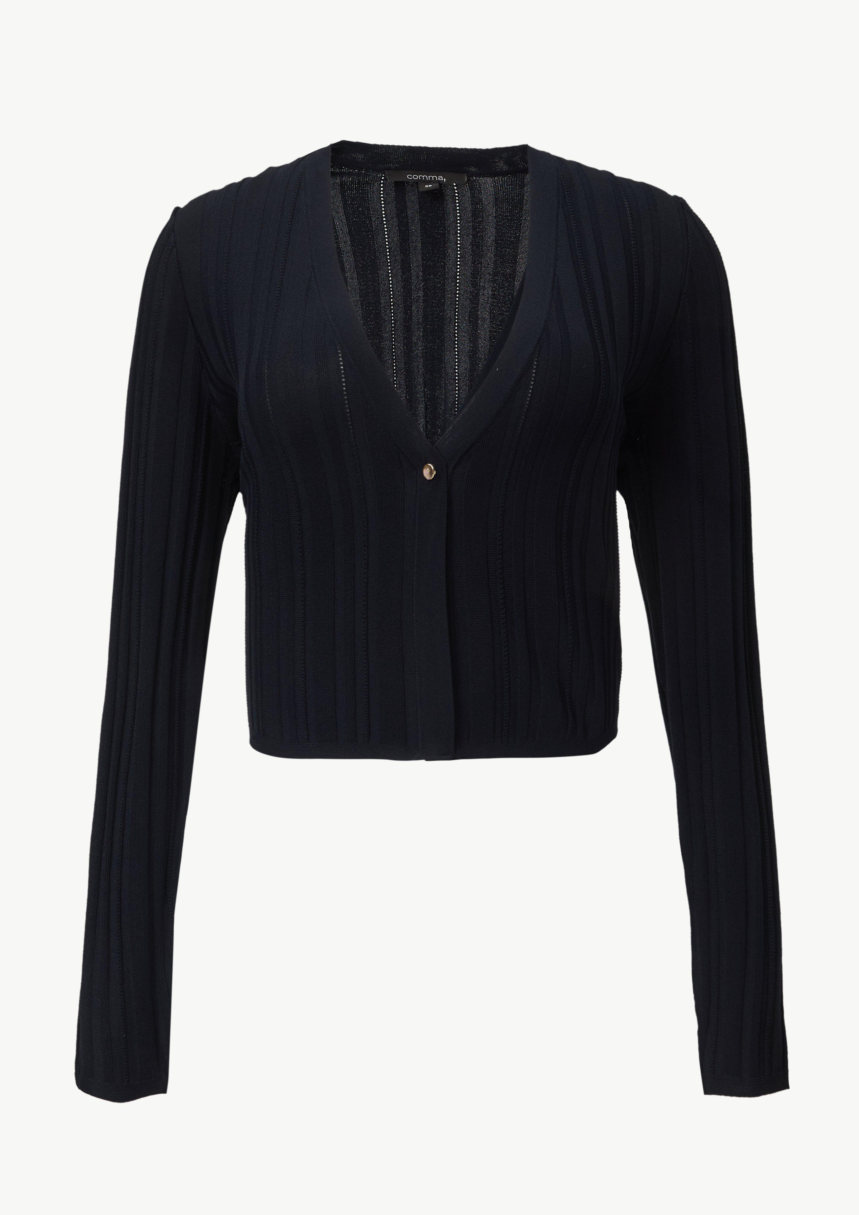 Verkürzte Feinstrickjacke im Slim Fit - navy