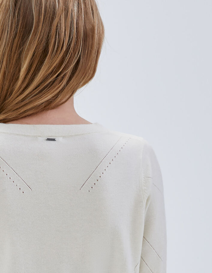 Pull écru tricot avec ajourés Femme