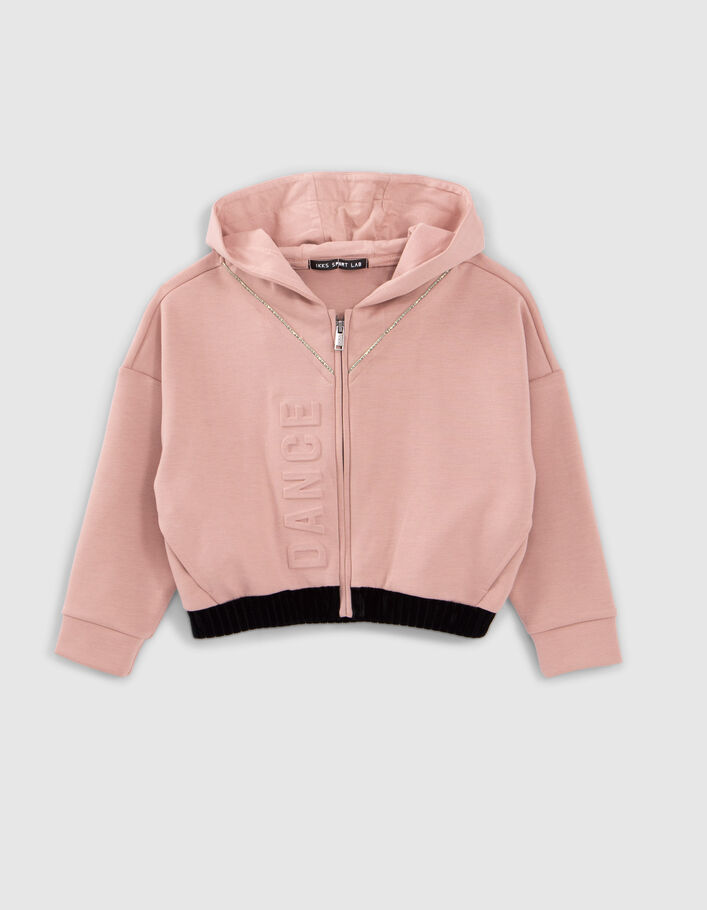 Cardigan rose cropped message embossé fille