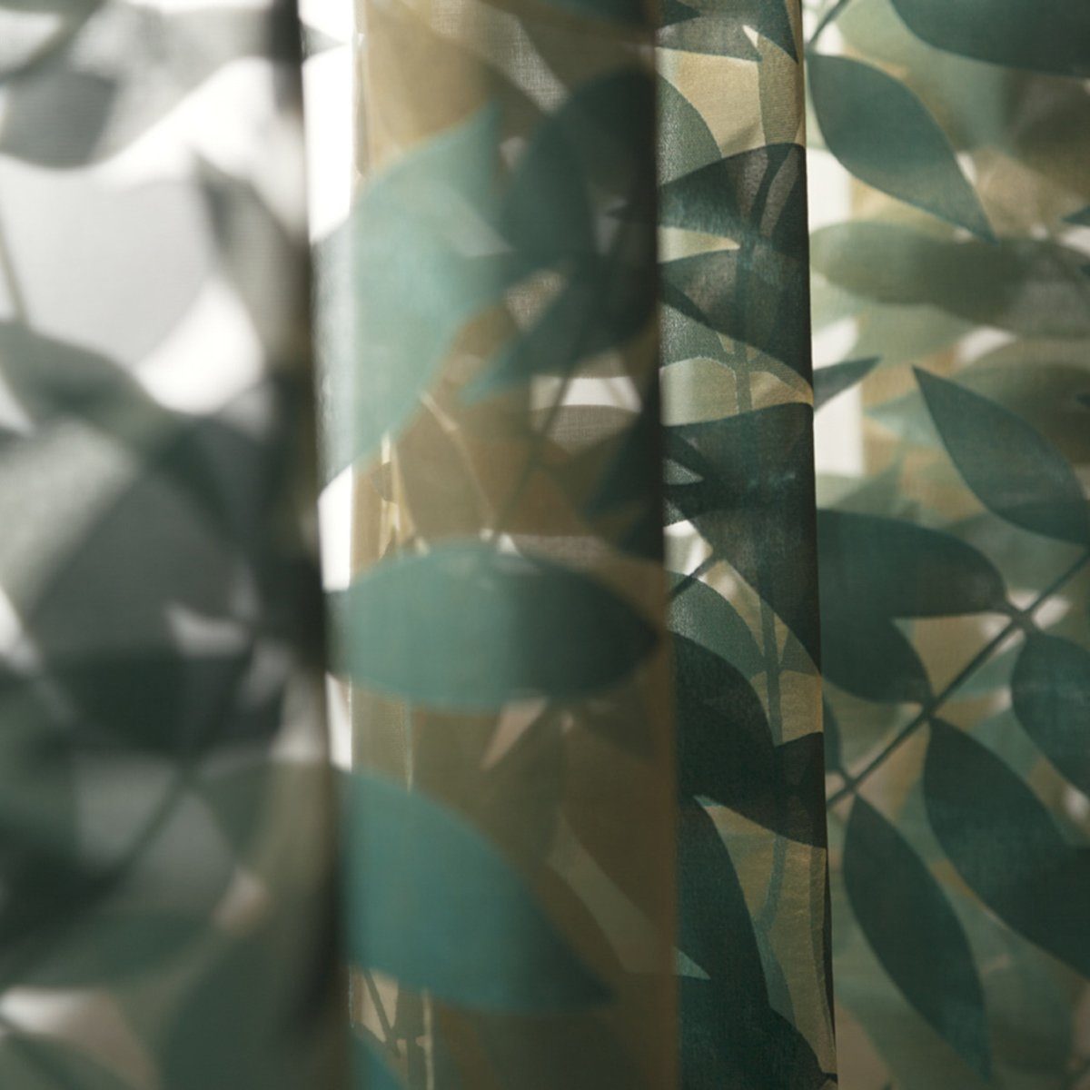 Meterware Rasch Textil Stores Ausbrenner Sri Lanka Blätter petrol bronze 300cm, halbtransparent, Viskose, überbreit