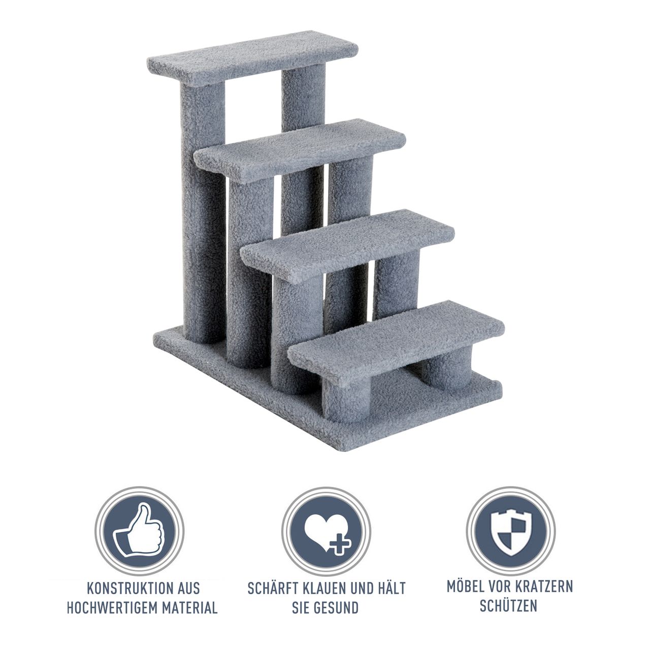 PawHut Tiertreppe Katzentreppe Hundetreppe Treppe für Katze und Hunde 4 Stufen Beige/Grau 63,5x43x60cm