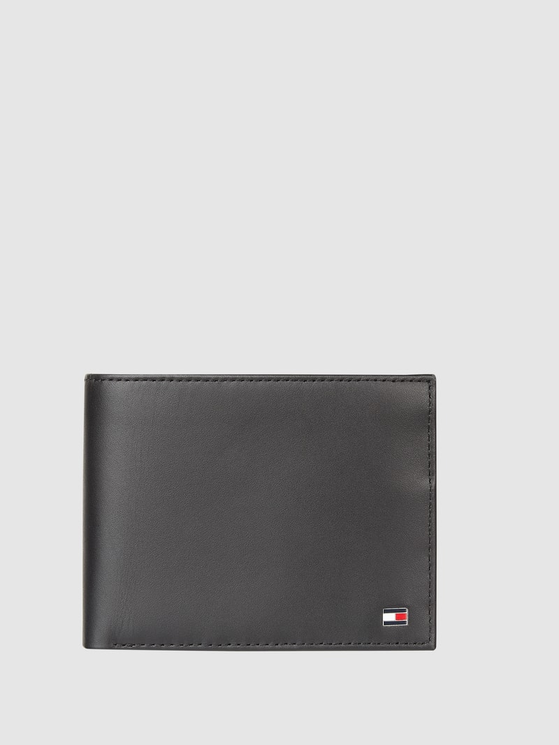 Geldbörse aus Leder mit Logo-Applikation in schwarz