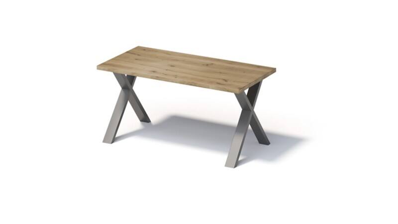 Bisley Fortis Table Regular, 1600 x 800 mm, gerade Kante, geölte Oberfläche, X-Gestell, Oberfläche: P natürlich / Gestellfarbe: 303 blankstahl