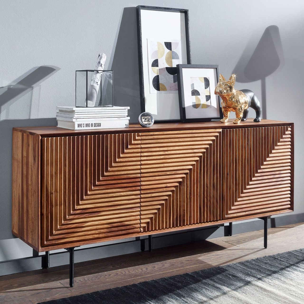 Skyport WOHNLING Sideboard 148x72x40 cm Holz Massiv Kommode Anrichte Modern Standschrank