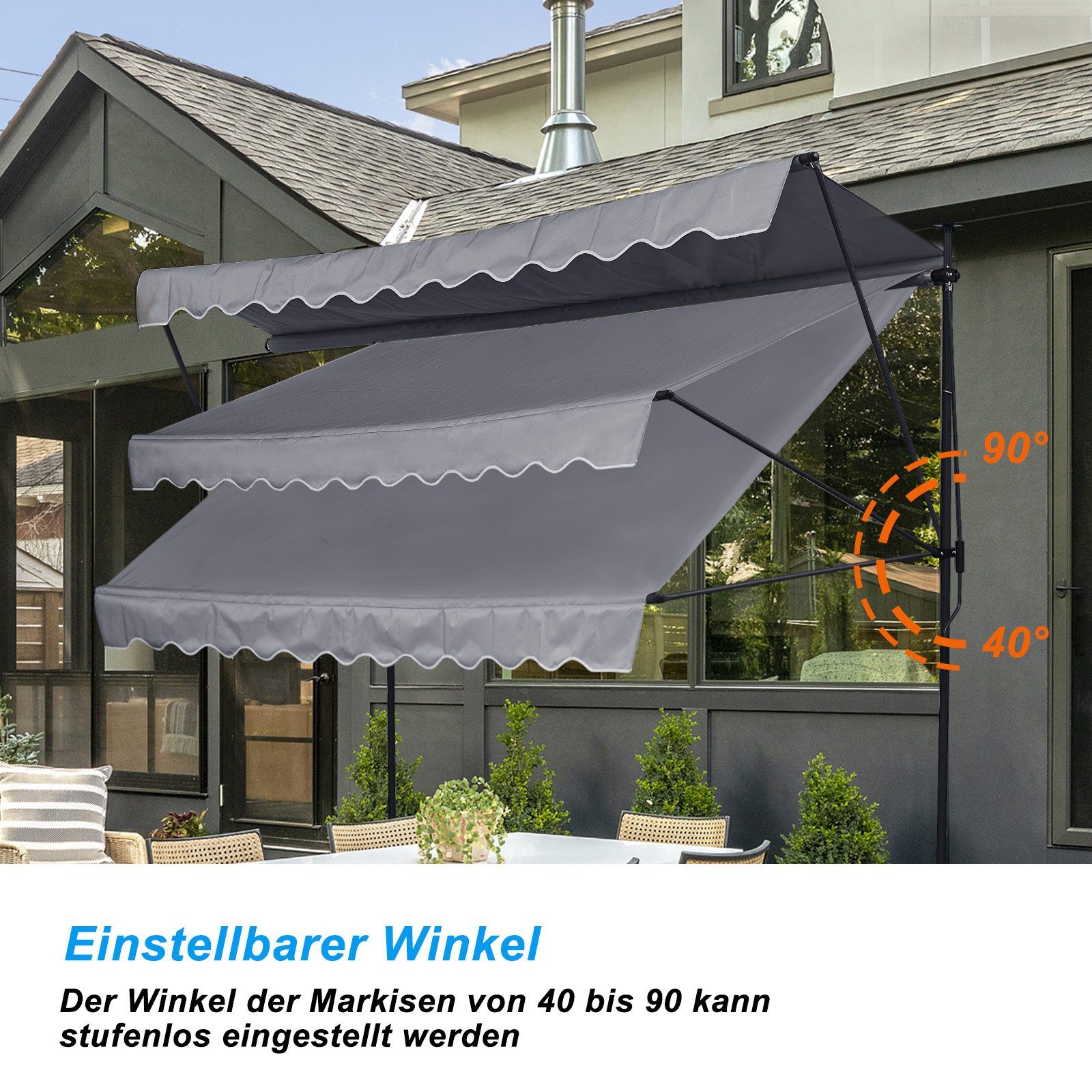 LEMROE Klemmmarkise 200-300cm Balkon Sonnenschutz mit Handkurbel