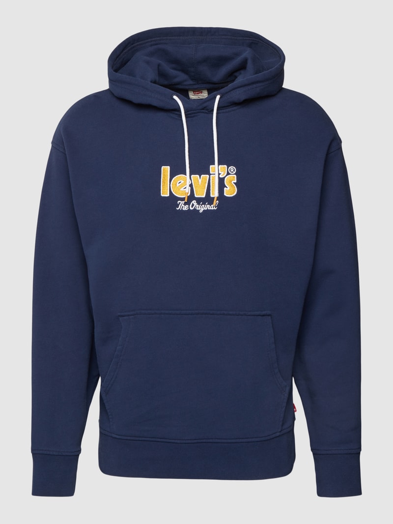 Relaxed Fit Hoodie mit Label-Patch in dunkelblau