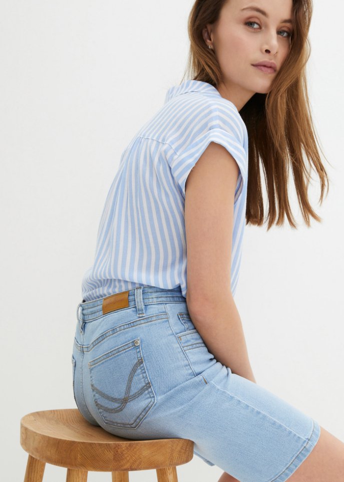 Komfort-Stretch-Jeans -Bermuda mit Bindeband