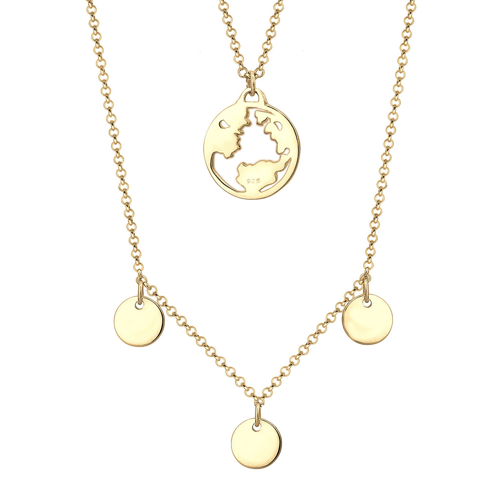 Elli Elli Collier Globe Cercle Couche Collier Femme - (925/1000) Argent Plaqué Or collier