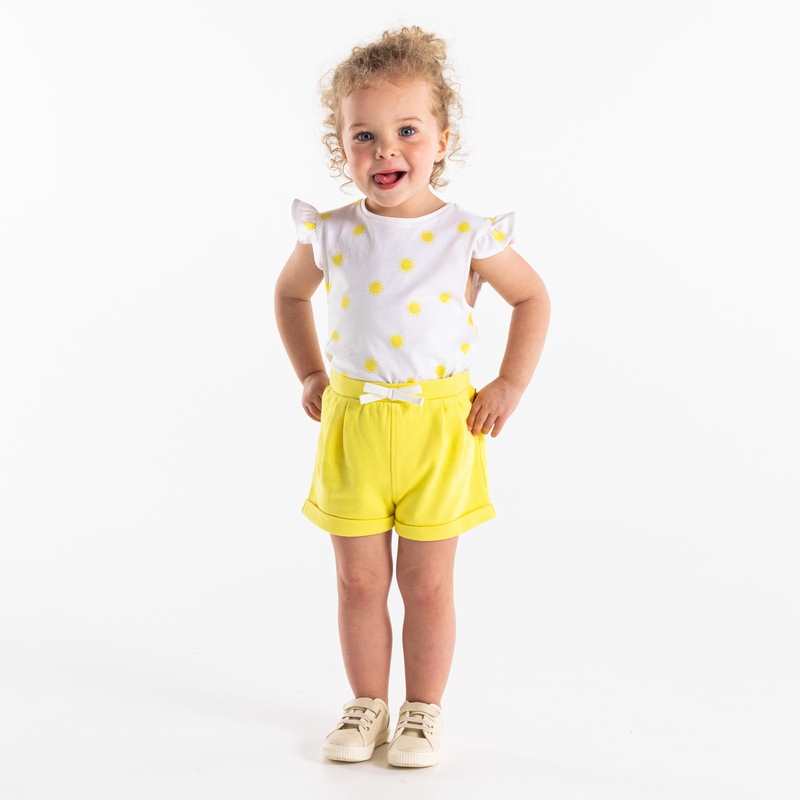 Short à plis en molleton jaune bébé fille