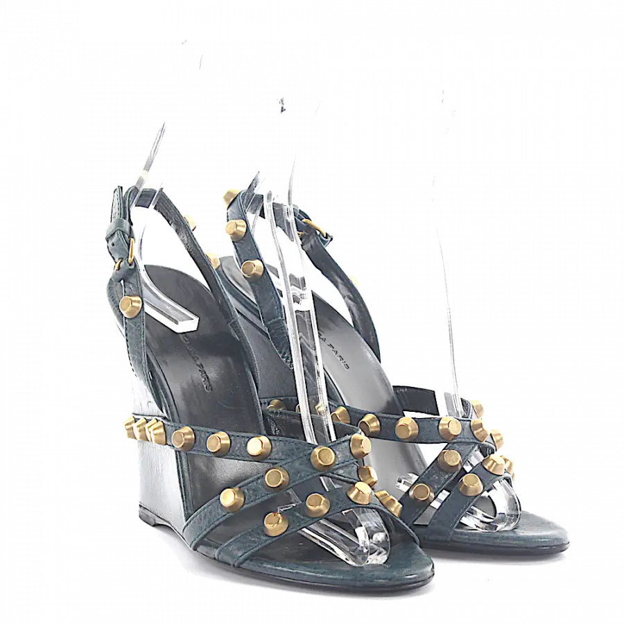 Balenciaga - Keilsandaletten Glattleder Kalbsleder Nieten blau - blau