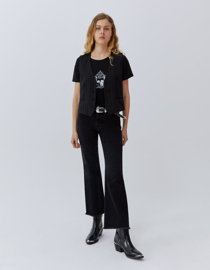 Tee-shirt noir visuel tête de mort ailée Femme