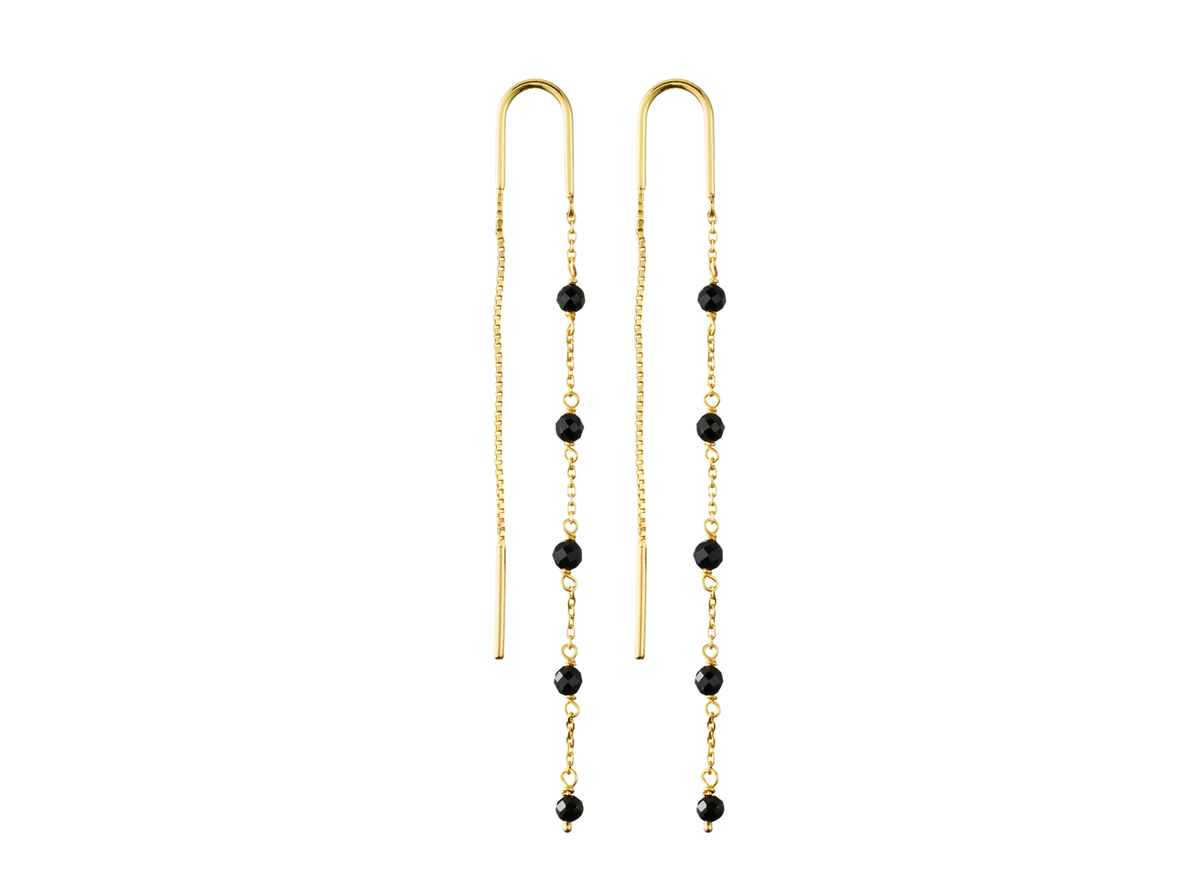 Boucles d'oreilles en chaîne et pierre d'onyx noir plaquées or