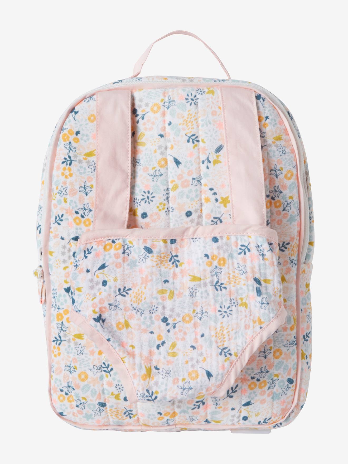 Sac à dos porteur poupon en gaze de coton rose