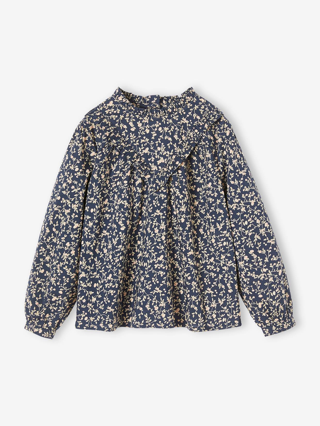 Vertbaudet Mädchen Bluse mit Volantkragen, Blumen - rosa bedruckt