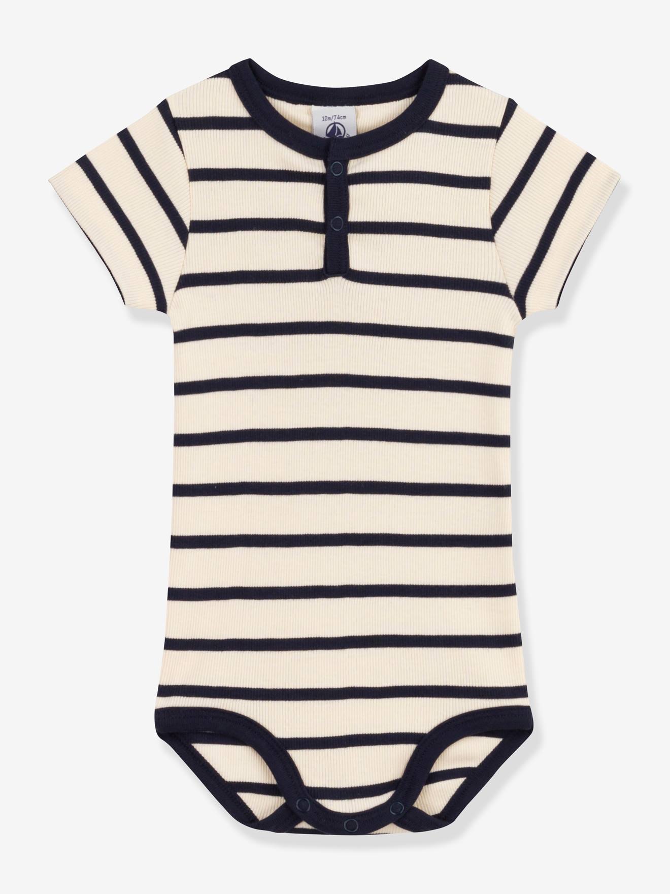 Body manches courtes col tunisien en coton bio PETIT BATEAU beige