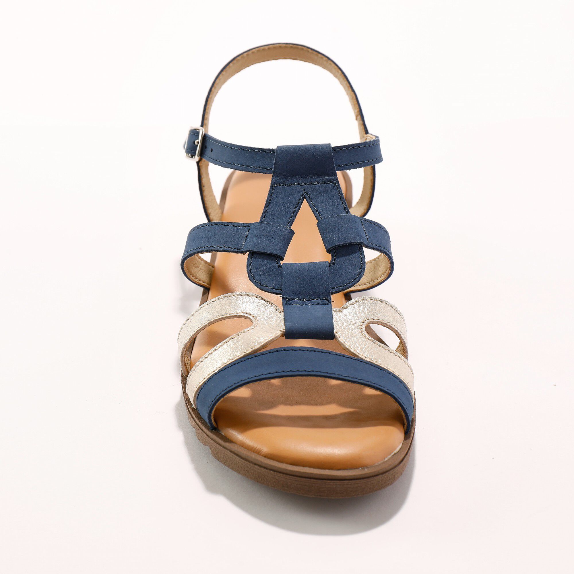 Sandales compensées cuir bi-matière