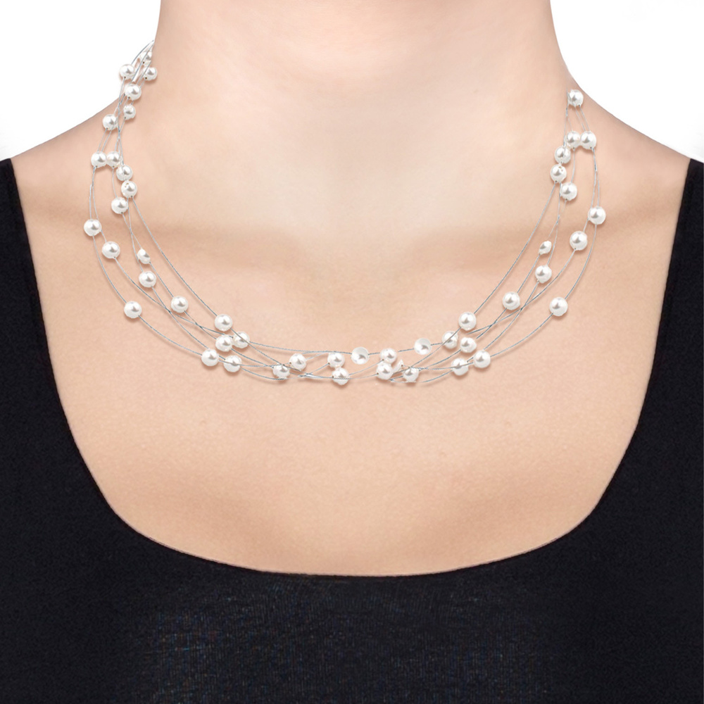 Elli Elli Collier Multi-Chain synthetischen Perlen 925 Silber collier