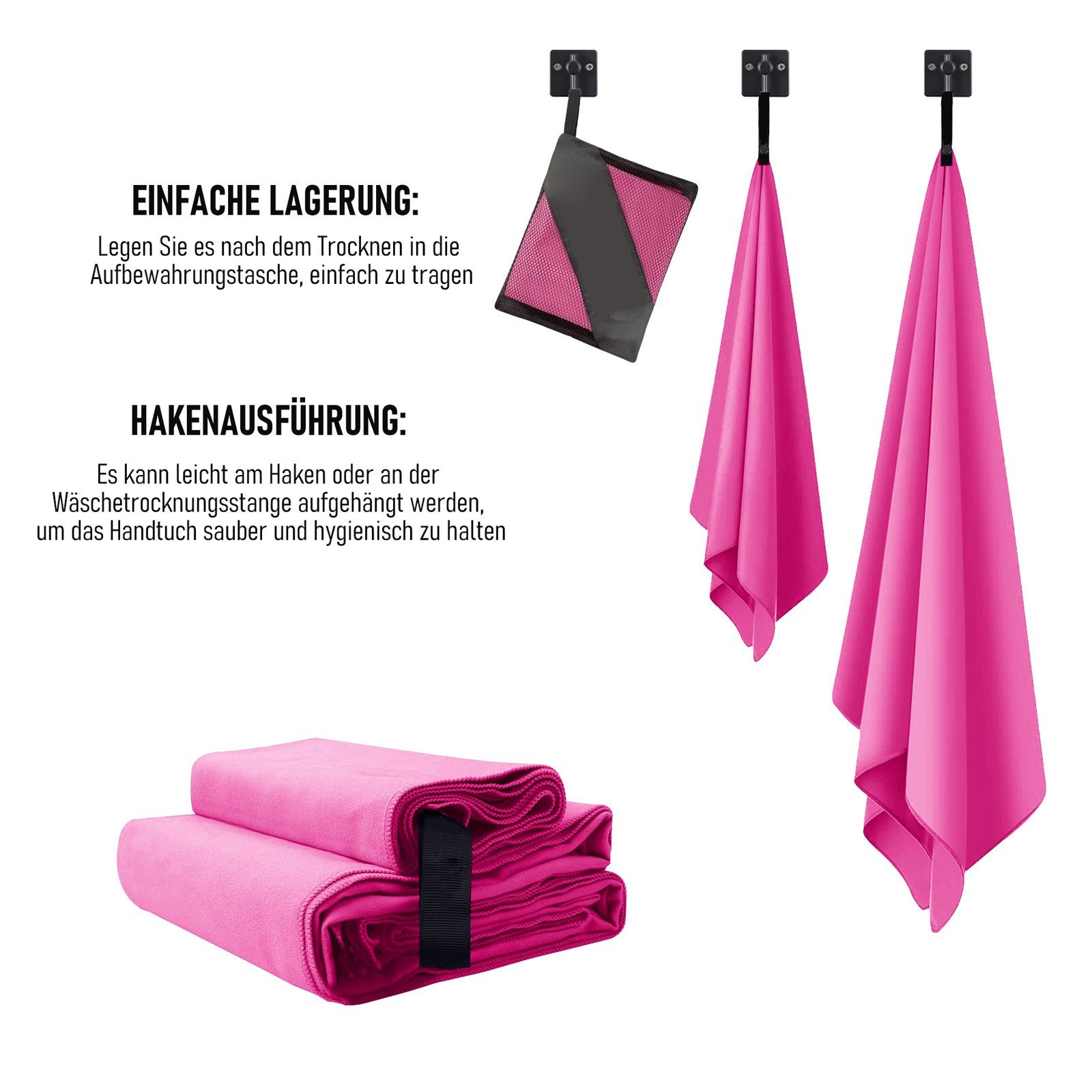CALIYO Sporthandtuch 2-Tlg Mikrofaser Handtuch Set Handtücher für Sauna, Sporthandtuch, Schnelle Trocknung wenn aufgehängt mit Band