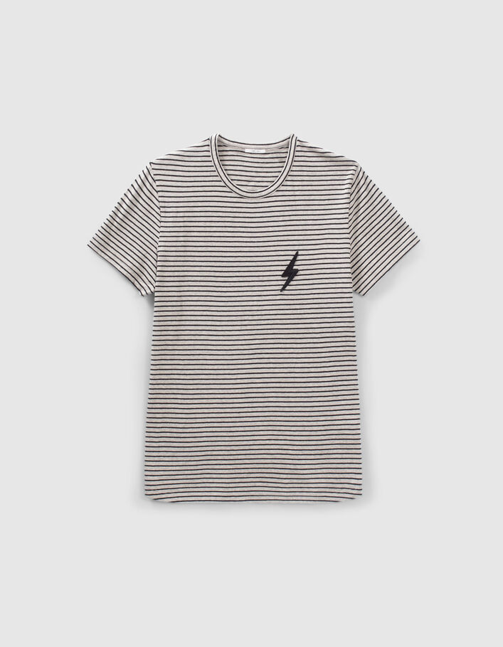 T-shirt marinière gris à rayures noires upcyclé Homme