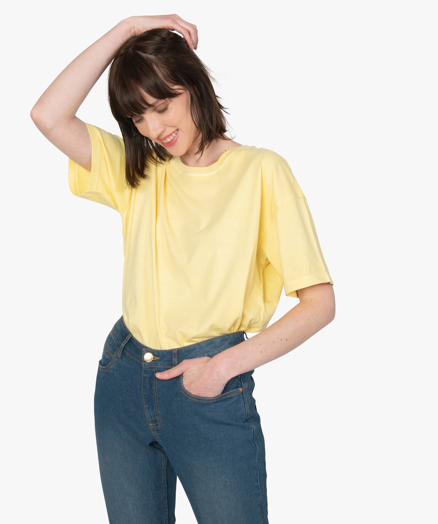 Tee-shirt femme à manches courtes coupe ample jaune | GEMO