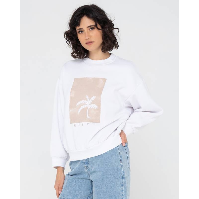RUSTY SUNSET PALM OVERSIZE CREW NECK FLEECE Sweatshirt Damen