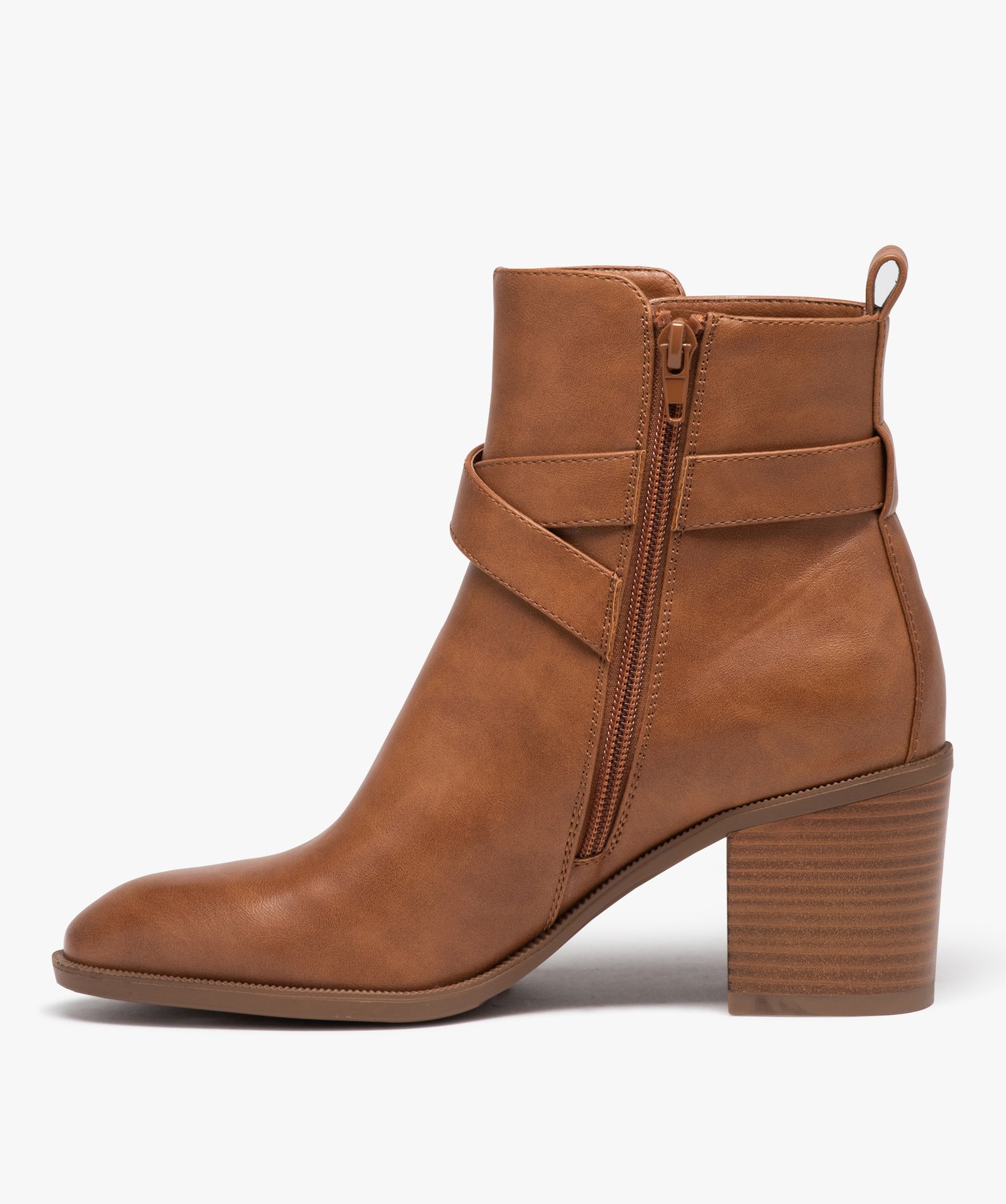 Boots à talon carré et bout amande femme camel | GEMO