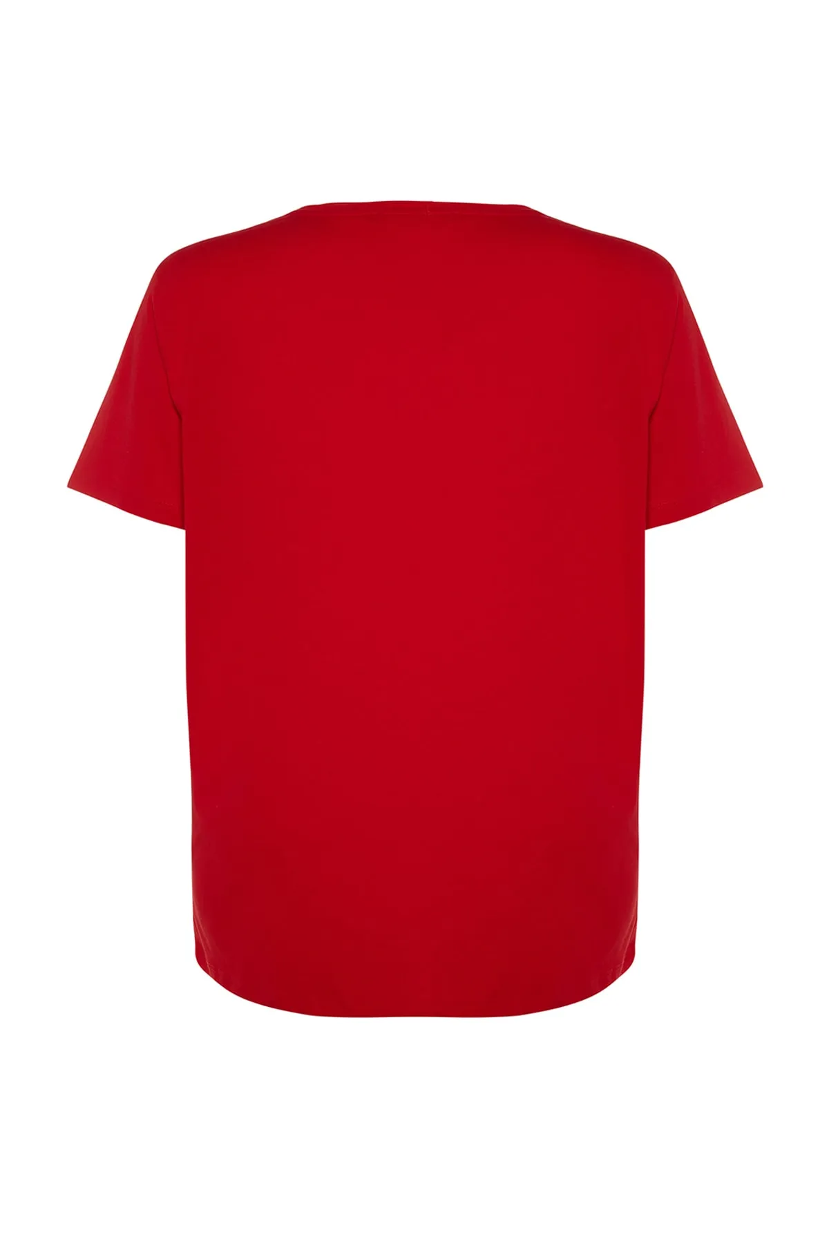 Trendyol Curve  Rotes bedrucktes Strick-T-Shirt mit Rundhalsausschnitt TBBSS23BF00022