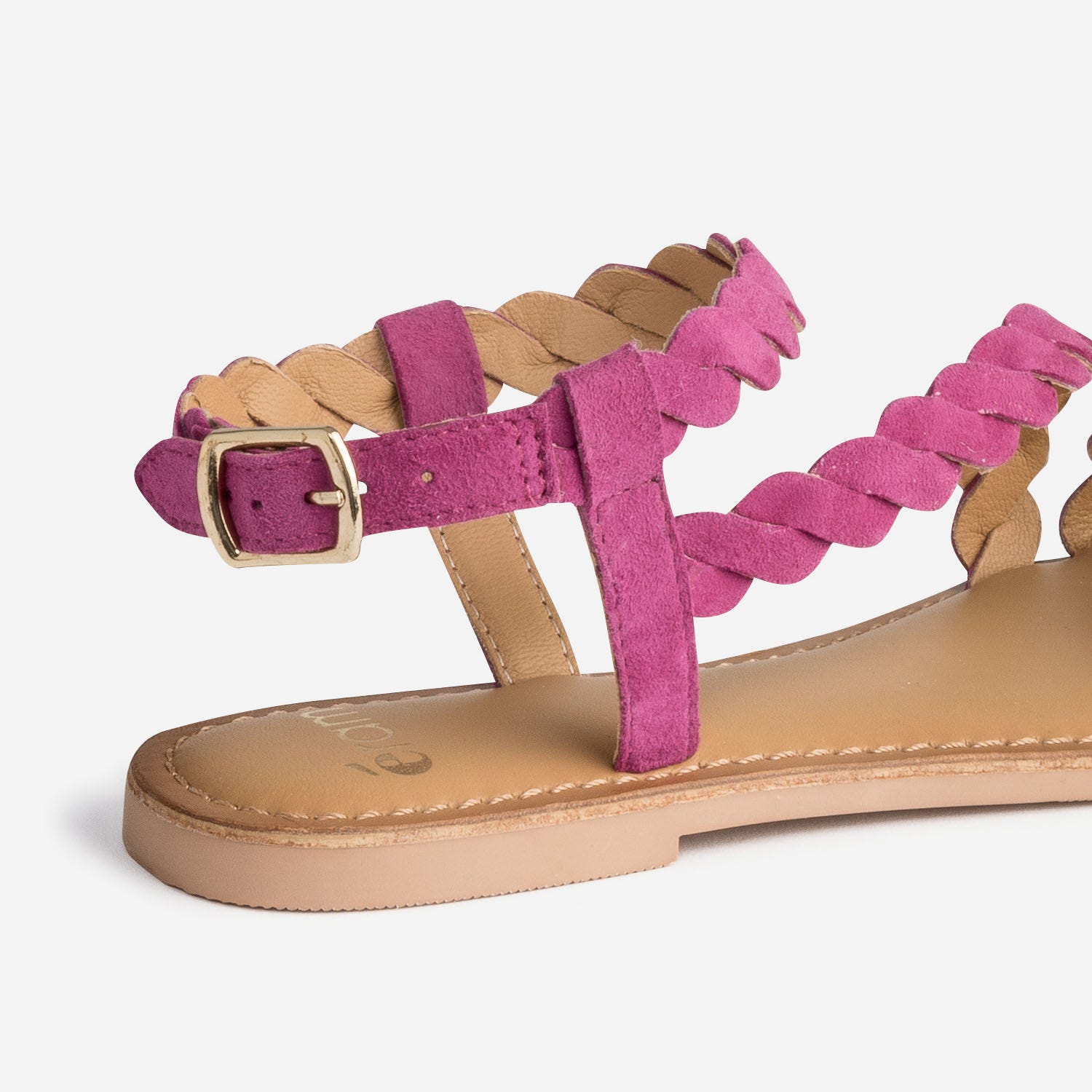 Sandale rose en cuir velours à brides entrelacées
