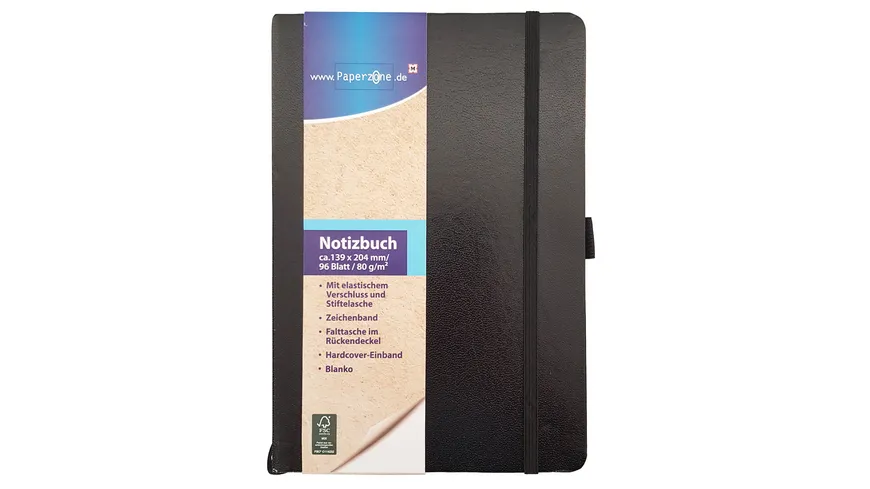 PAPERZONE Notizbuch A5 blanko schwarz