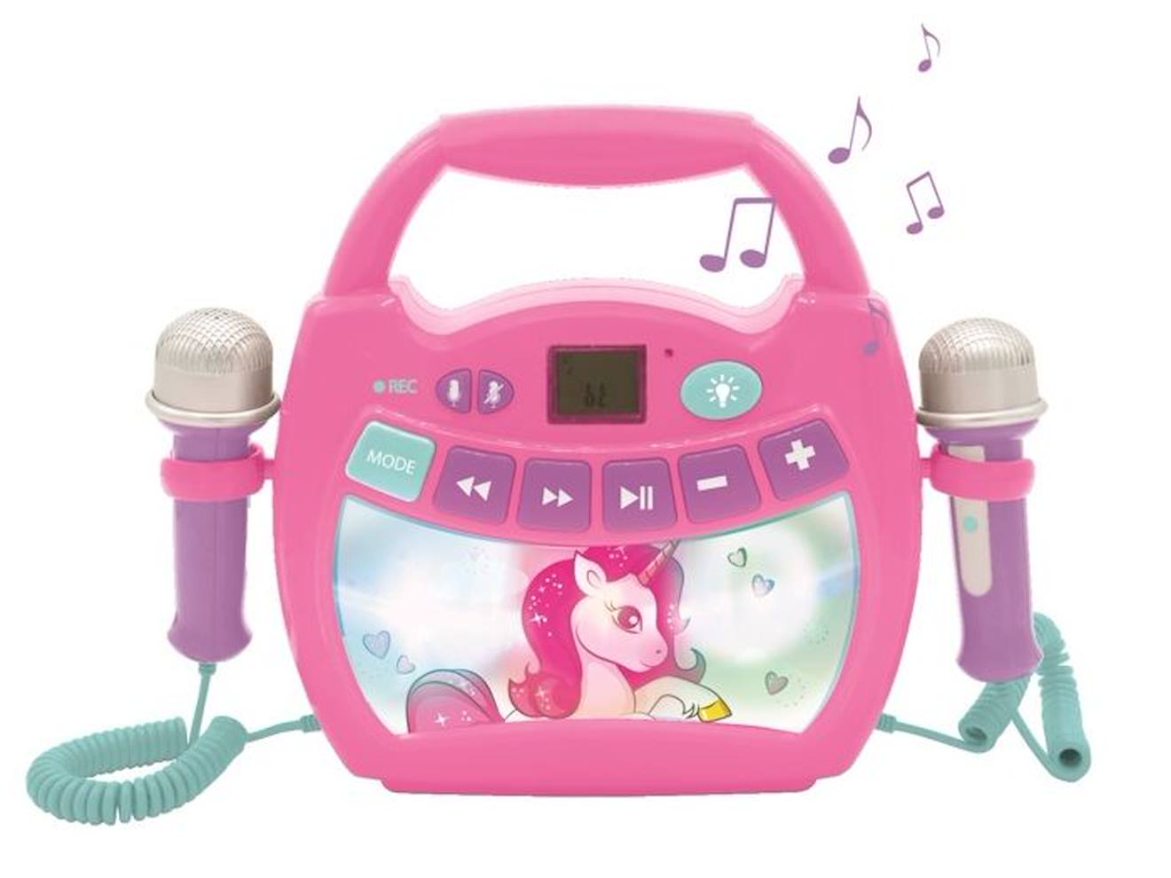Lecteur Audio Sans Fil Portable avec 2 micros design Licorne rose