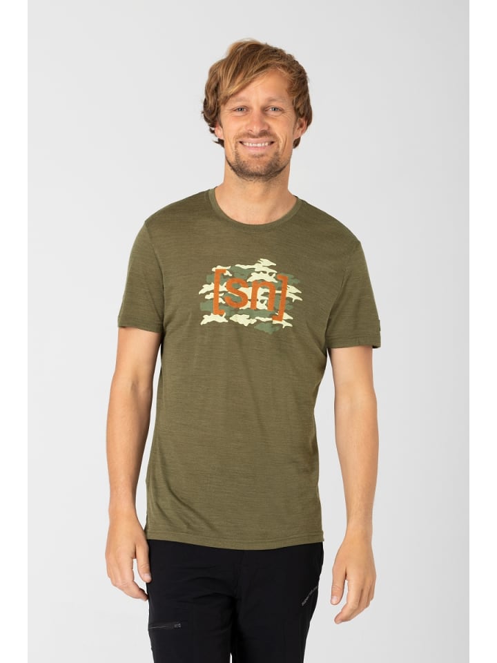 super.natural Merino T-Shirt M CAMOU TEE in olivgrün günstig kaufen S