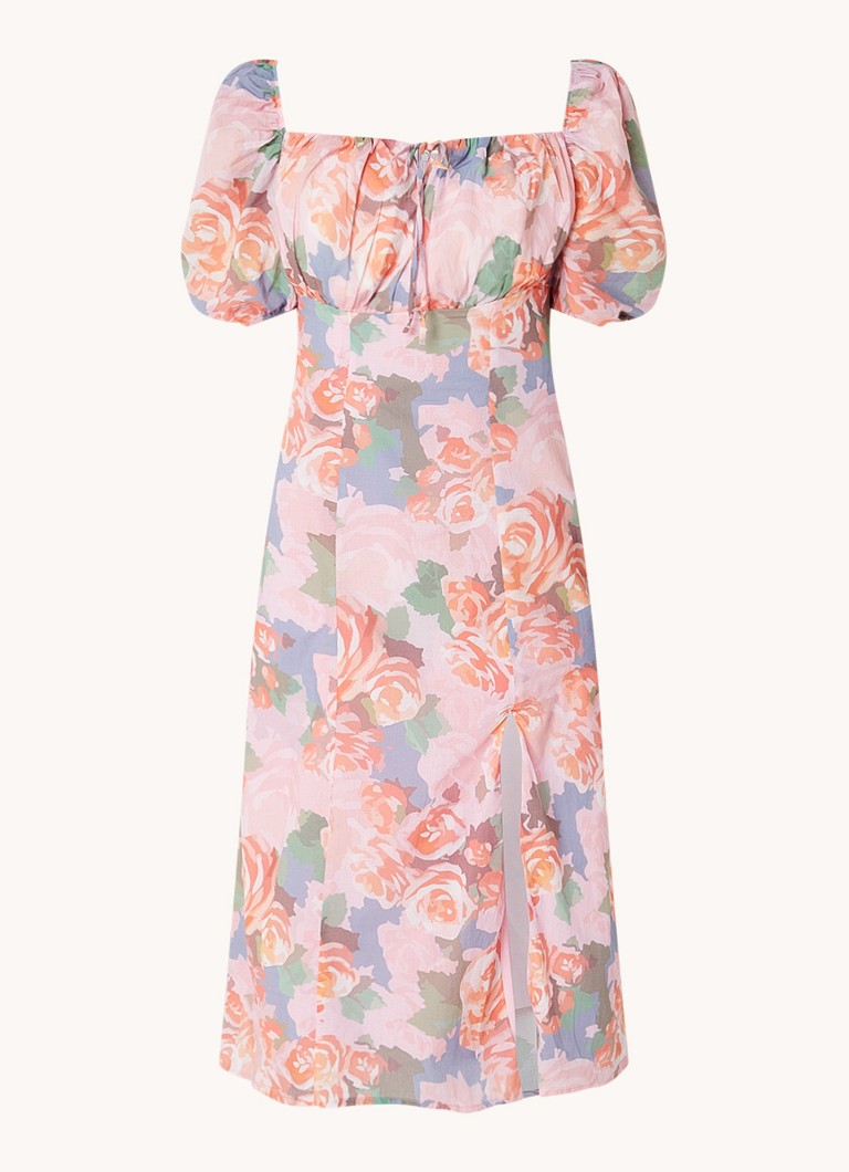 Vestido midi con estampado floral y abertura de Chi Chi London
