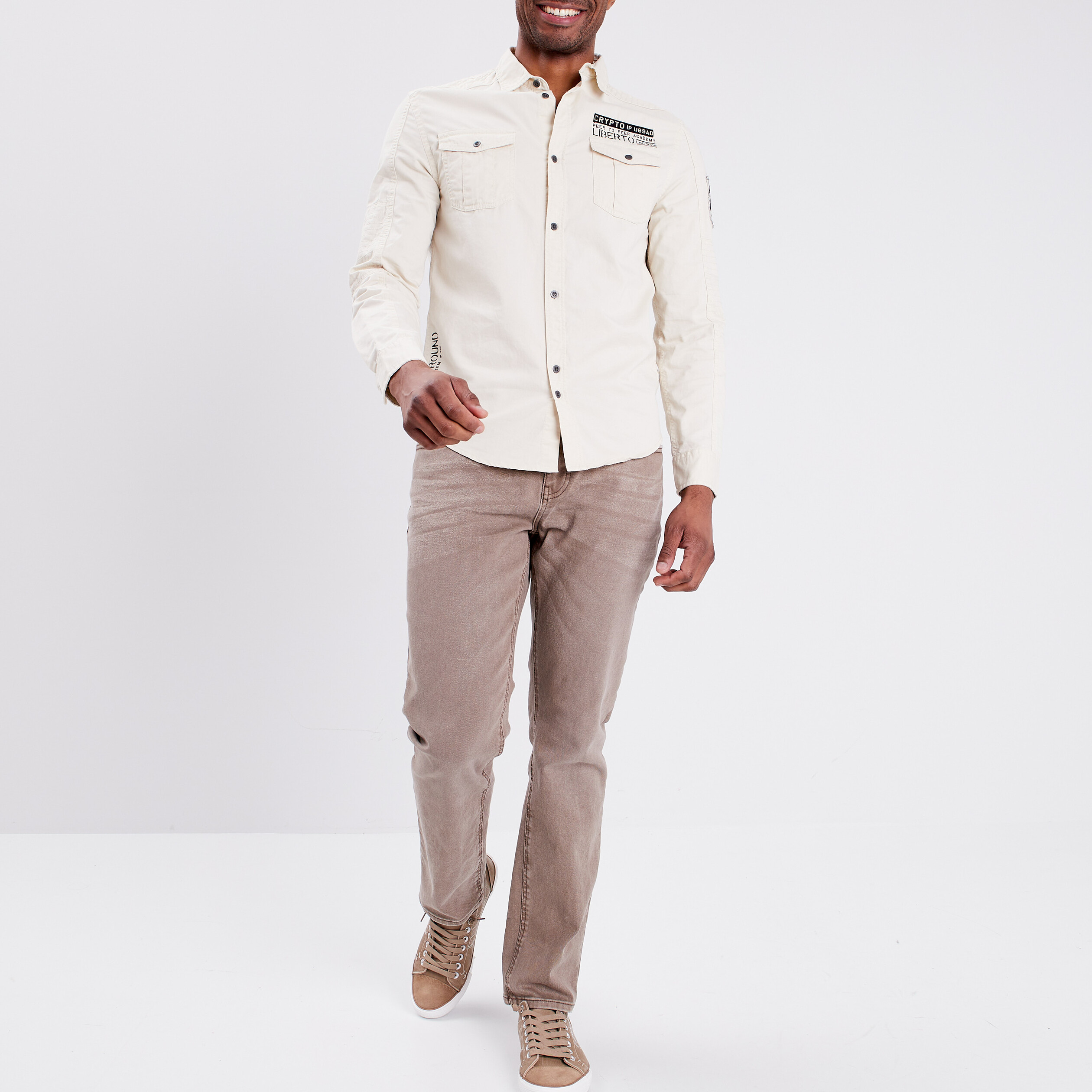 Chemise coton manches longues sable homme | La Halle