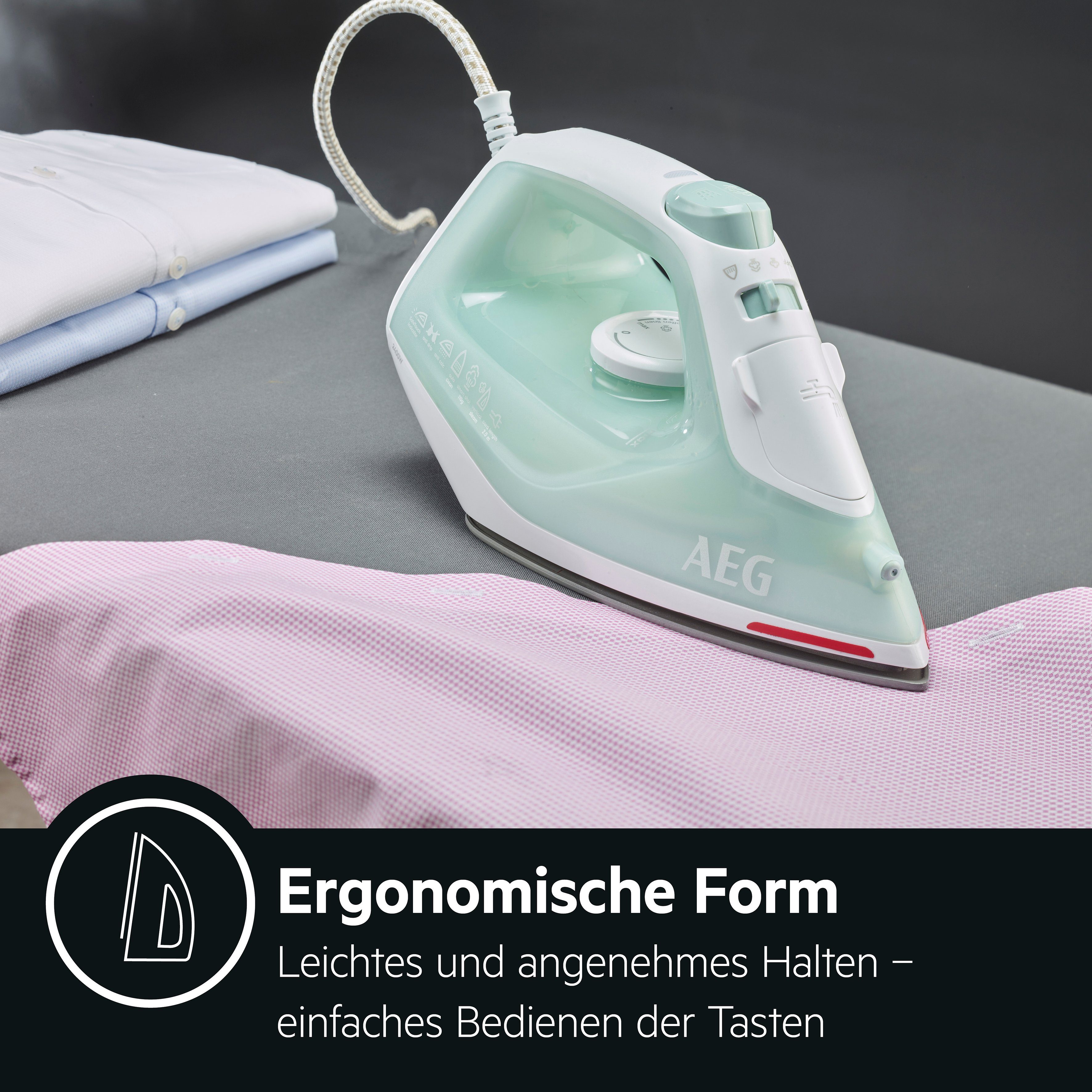 AEG Dampfbügeleisen EasyLine DB 1740LG, 2400 W, Filtration mit Anti-Kalk-Patrone, Restwärmeanzeige, 110 g Dampfstoss