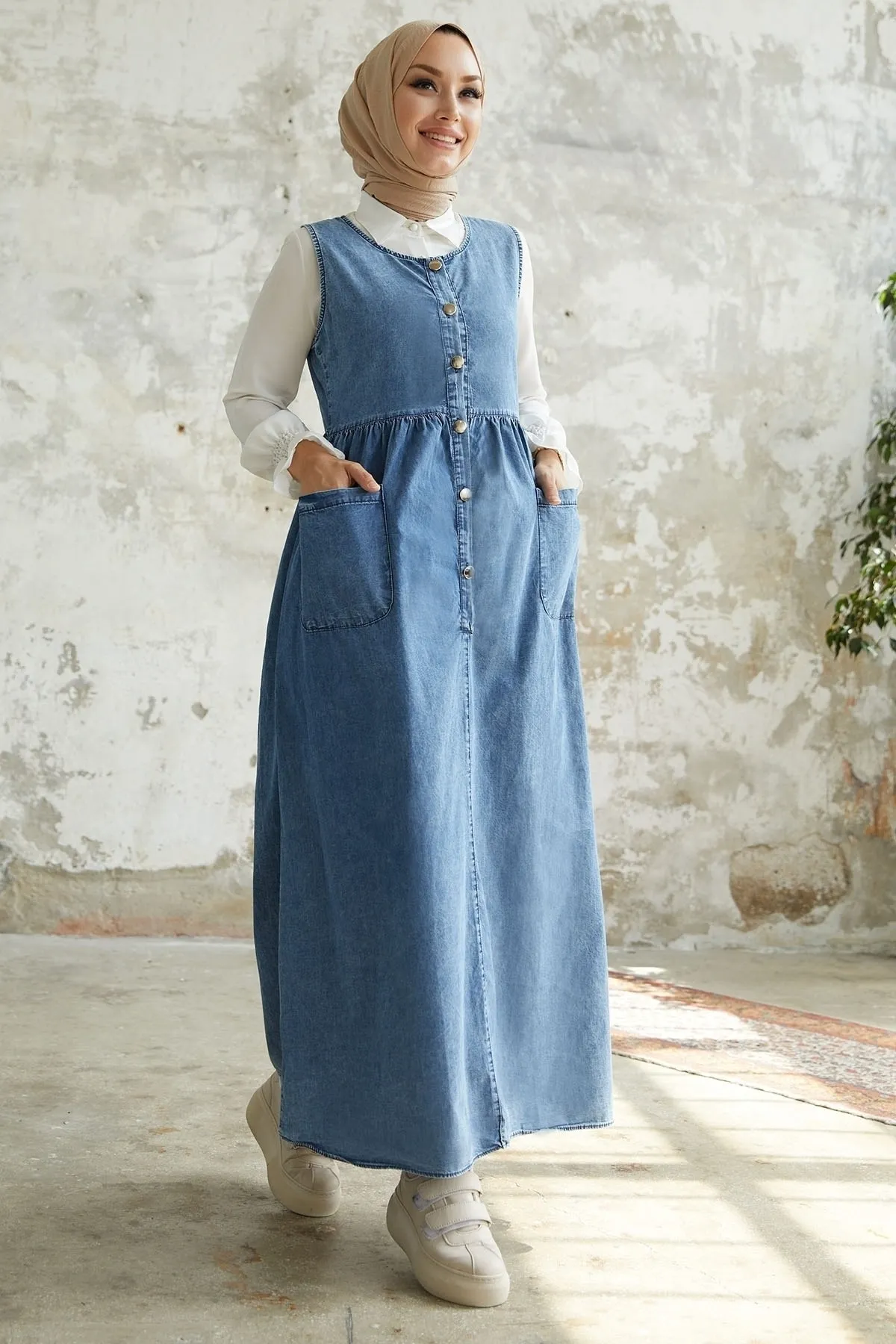 InStyle  Maryel Denim Gilet Kleid – Blau