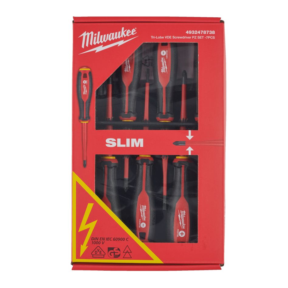 Milwaukee-tilbehør 4932478738 Tri-Lobe VDE-skrutrekkersett PZ-sett - 7 deler