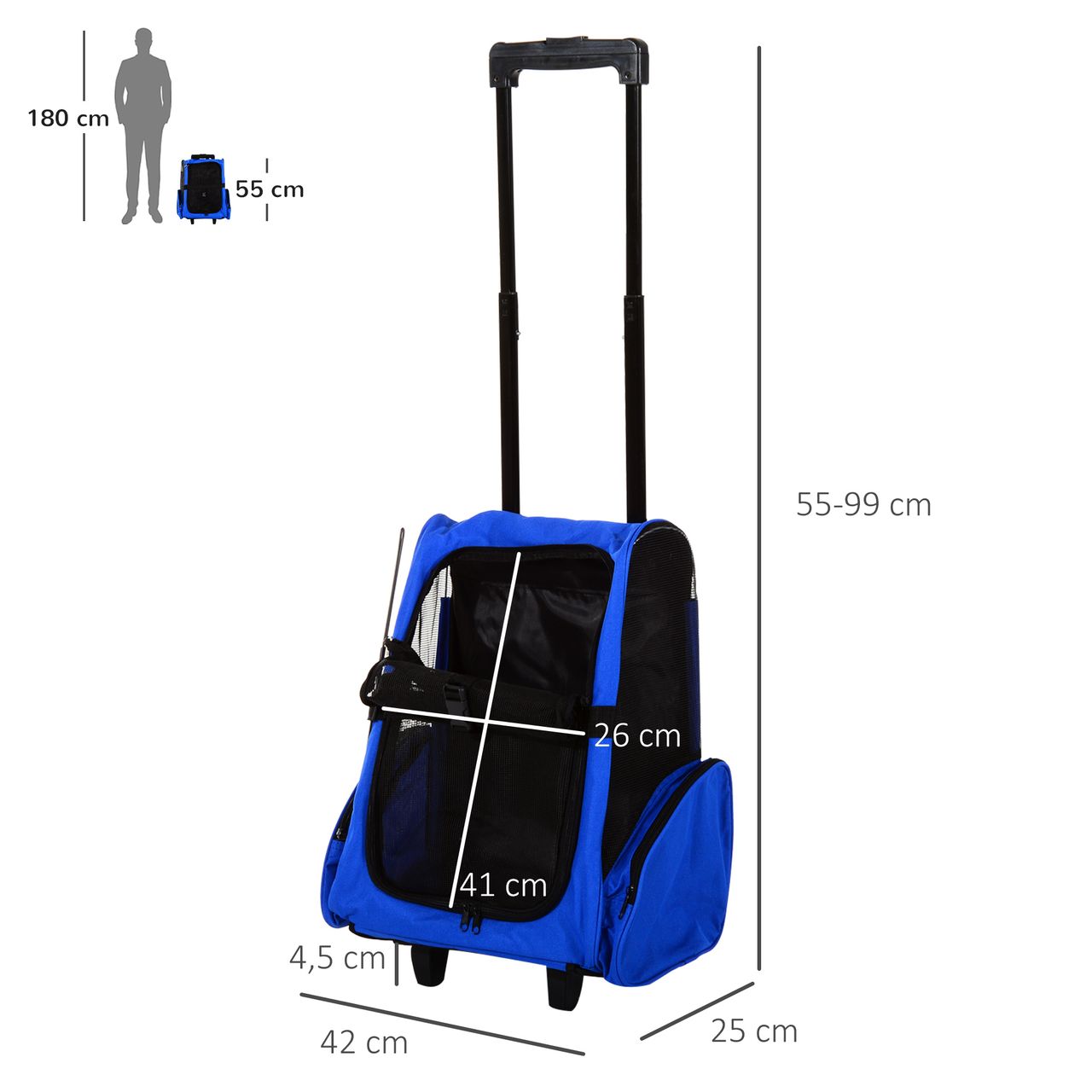 PawHut Hundetrolley Transporttasche Tragetasche 2-in-1 Haustierrucksack Blau