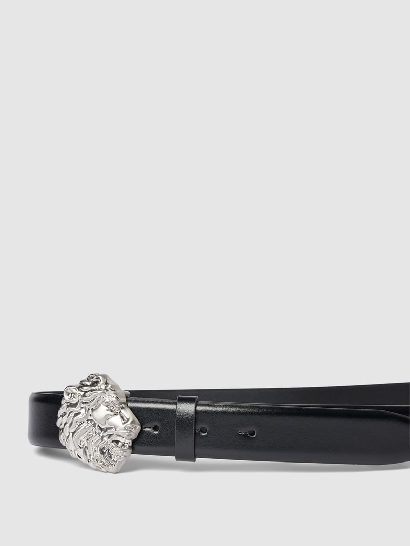 Ledergürtel mit Motiv-Pinschließe in metallic Modell 'KING' in schwarz