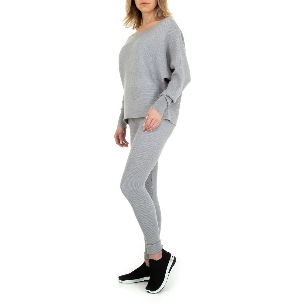 Ital-Design Freizeitanzug Damen Freizeit, Stretch Zweiteiler in Grau