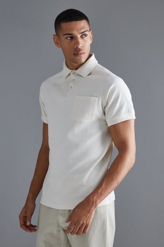Geripptes Jersey-Poloshirt mit Tasche