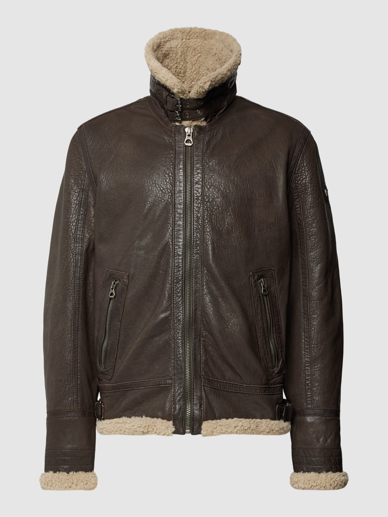 Lederjacke aus echtem Leder mit Label-Detail Modell 'MAIRFORCE' in mittelbraun