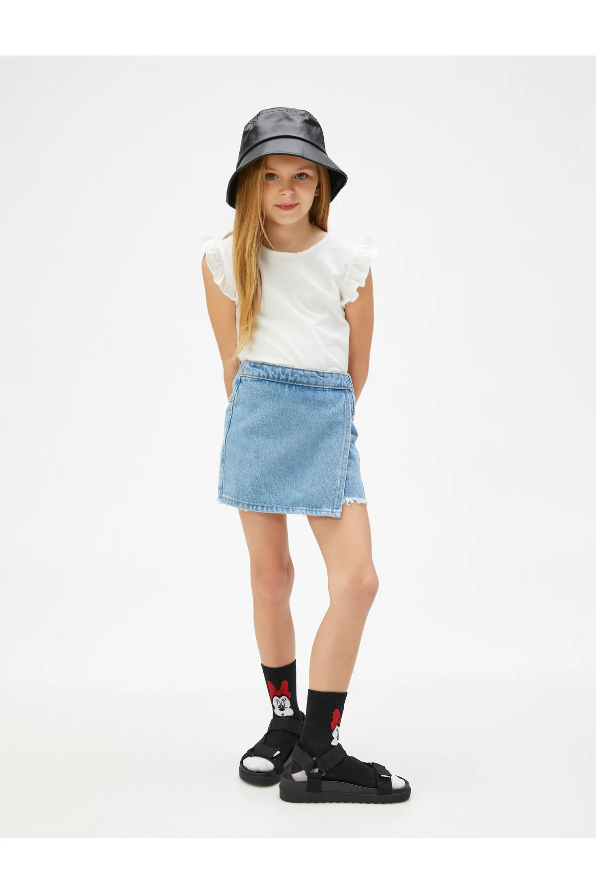 Koton  Denim-Shorts-Rock, zweireihig, mit Tasche, verstellbare elastische Taille
