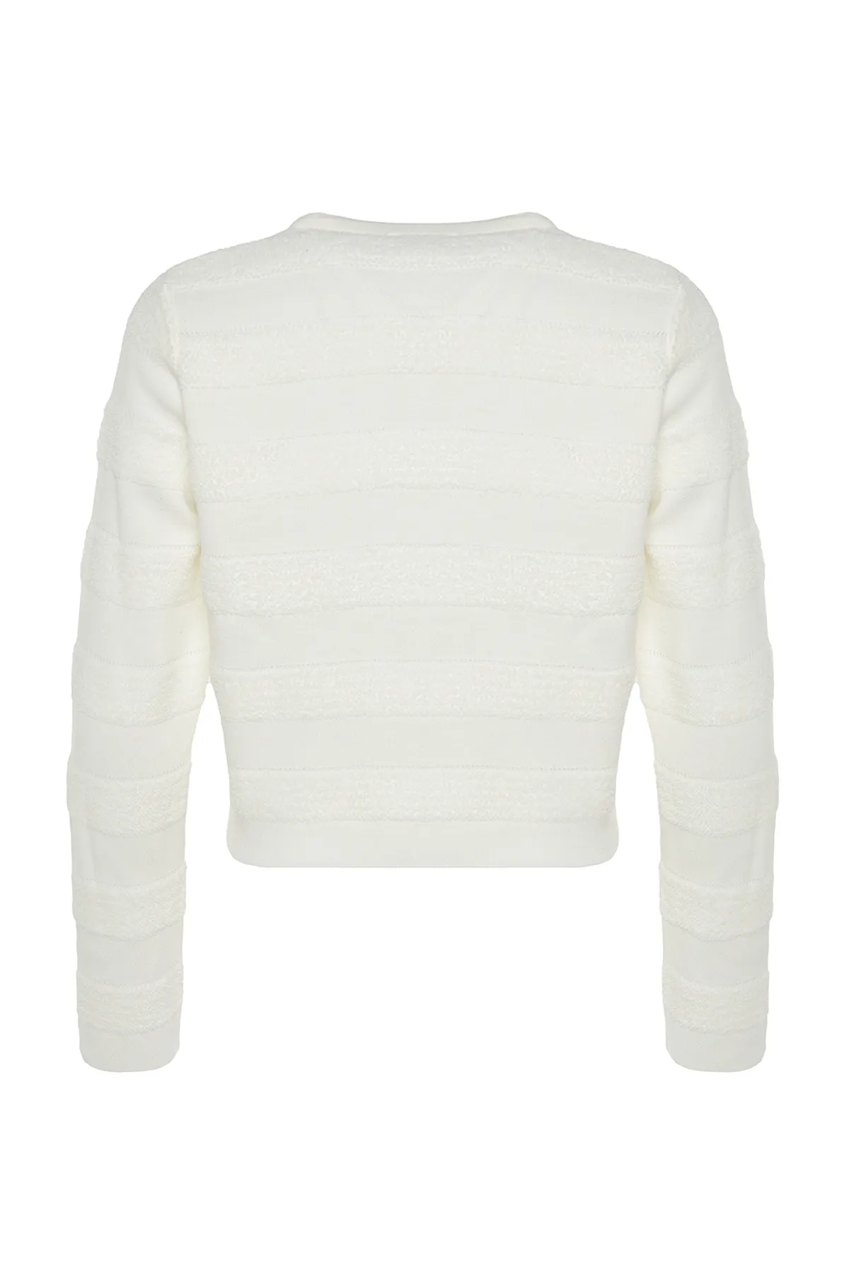 Trendyol Collection  Ecrufarbene Strickjacke mit Rundhalsausschnitt TWOAW24HI00337