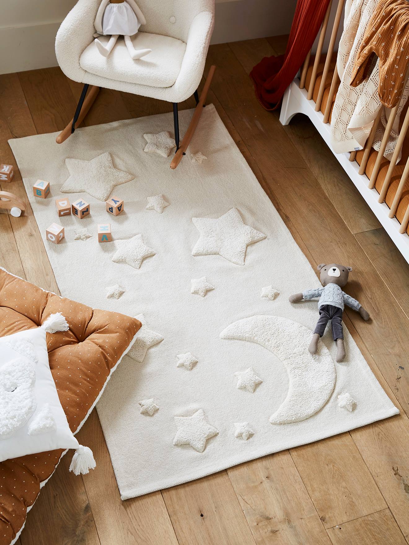 Vertbaudet Kinderzimmer-Teppich LUNA, Mond & Sterne - beige
