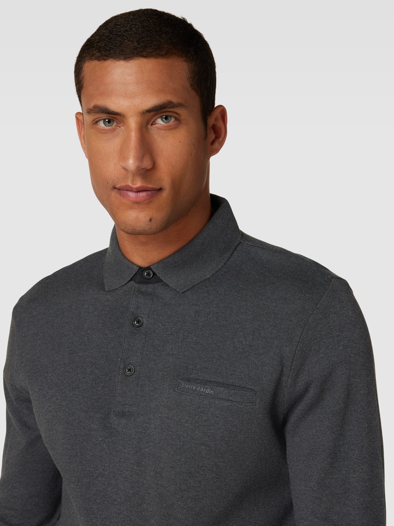 Longsleeve mit Polokragen und Brusttasche in anthrazit