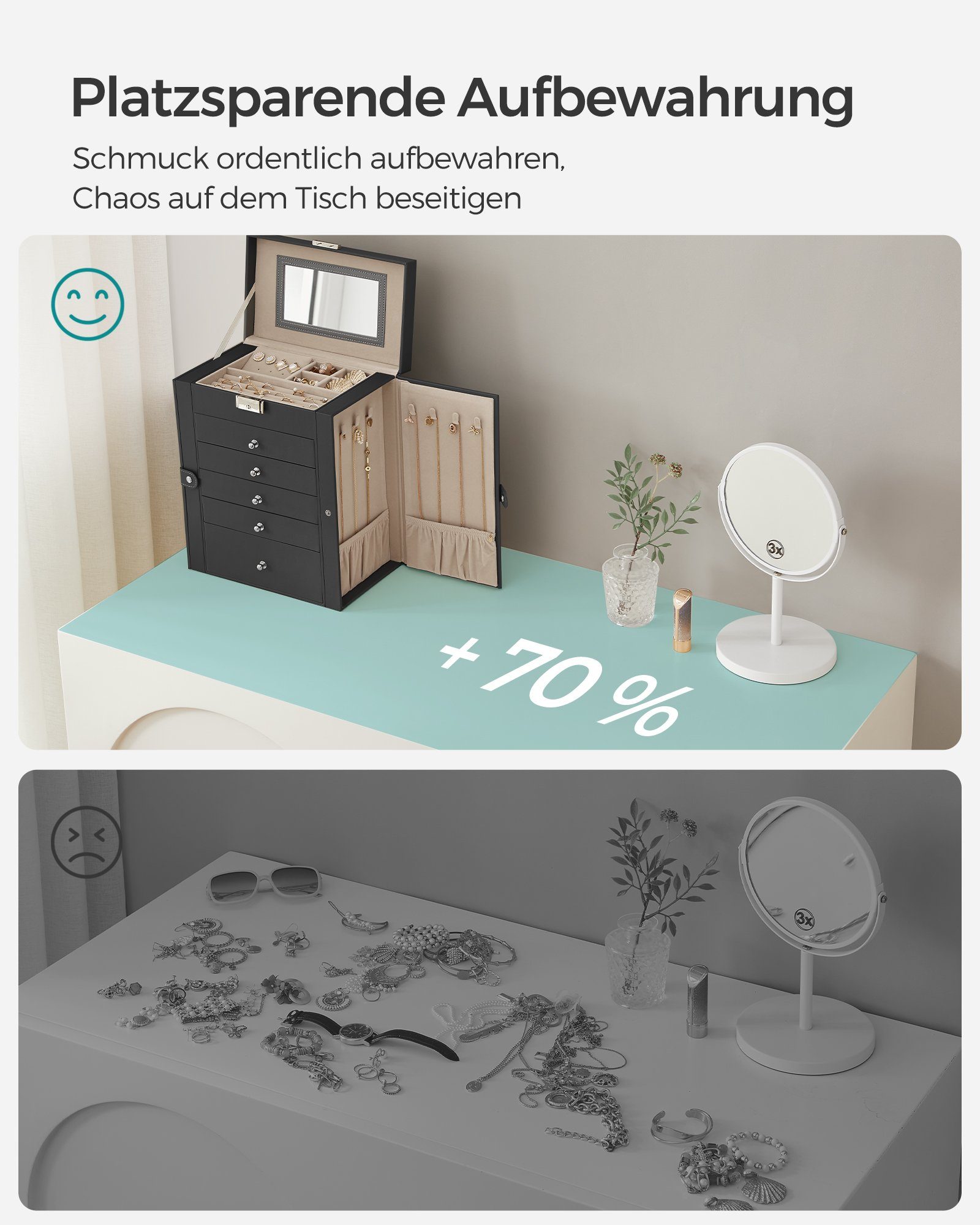 SONGMICS Schmuckkasten, Schmuckschatulle mit 6 Ebenen, seitlichen Klapptüren