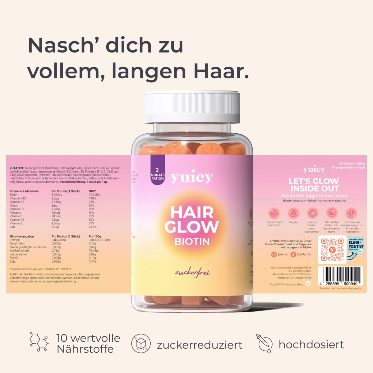 Haarvitamine Hair Glow Biotin Gummies (60 Stück), 210 g