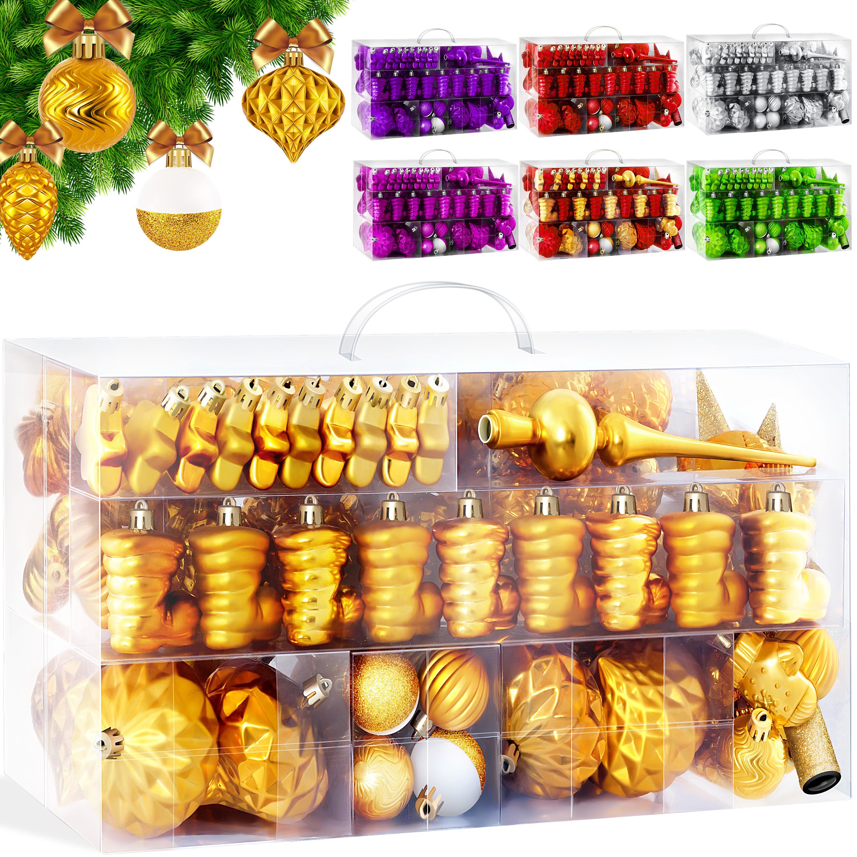 KESSER Christbaumschmuck (101-tlg), Weihnachtskugeln 101-teiliges Set Baumspitze Christbaumk