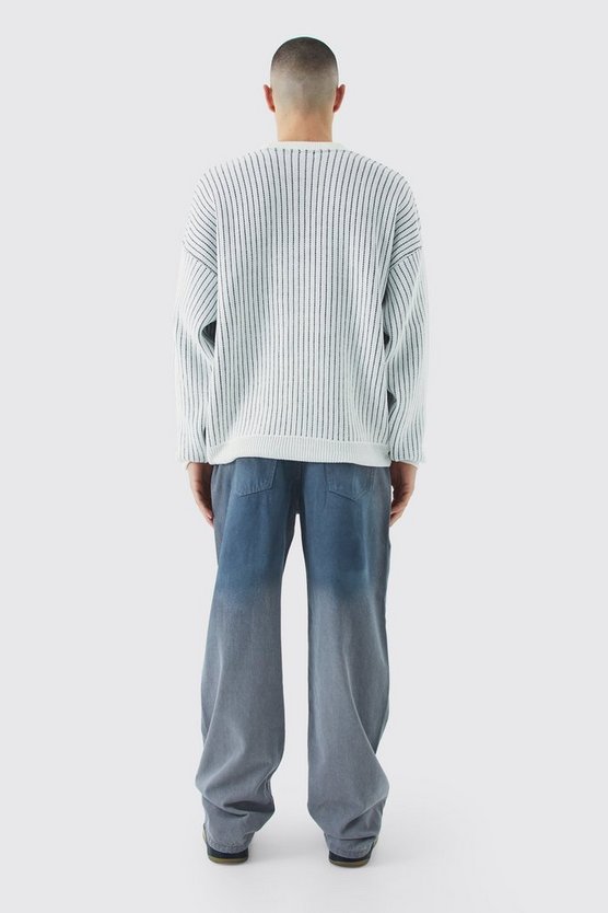 Gerippter Oversize Rundhals-Pullover